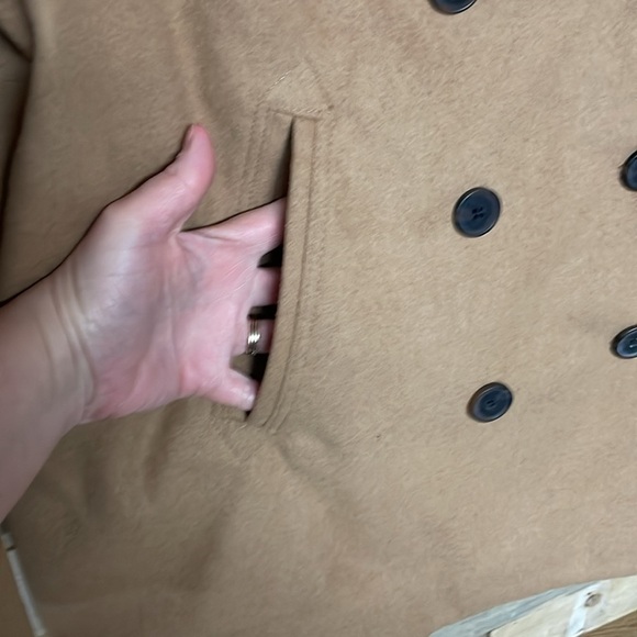 Old Navy size XXL camel colored medium weight wool blend pea coat with pockets - Picture 2 of 8
